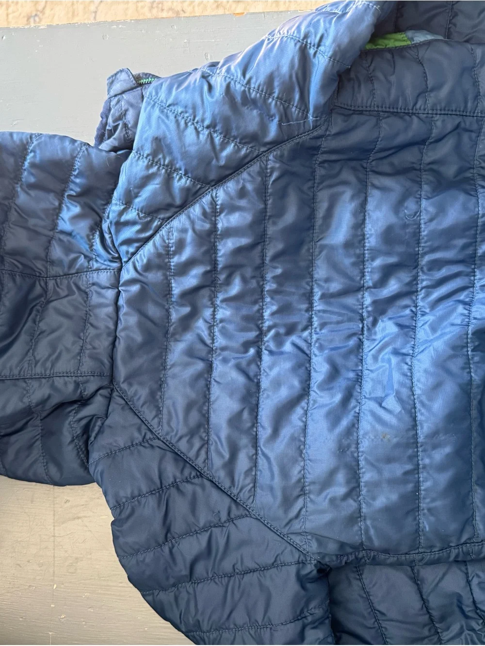 L.L. Bean Kids Navy Blue Puffer Jacket with Green Lining